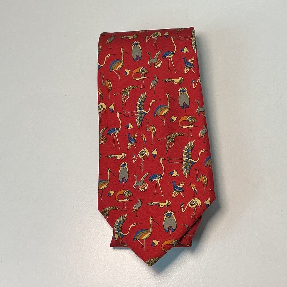 Salvatore Ferragamo Red Tie with Bird Design